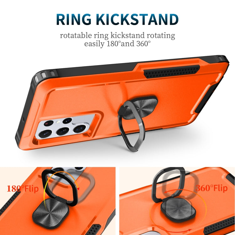 For Samsung Galaxy S22 Ultra 5G 3 in 1 Ring Holder PC + TPU Phone Case