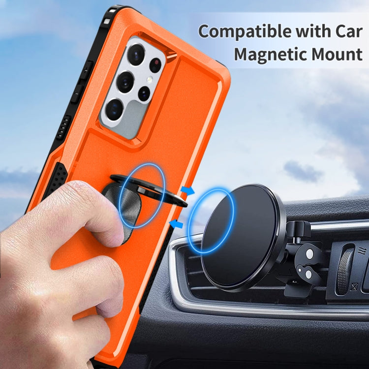 For Samsung Galaxy S22 Ultra 5G 3 in 1 Ring Holder PC + TPU Phone Case