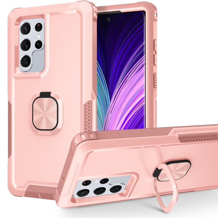 For Samsung Galaxy S22 Ultra 5G 3 in 1 Ring Holder PC + TPU Phone Case