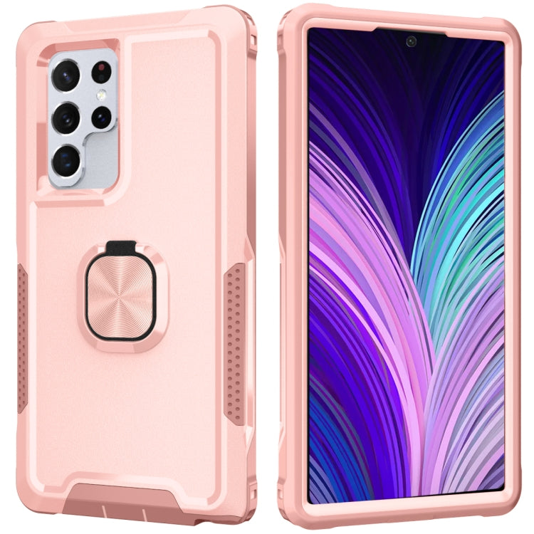 For Samsung Galaxy S22 Ultra 5G 3 in 1 Ring Holder PC + TPU Phone Case