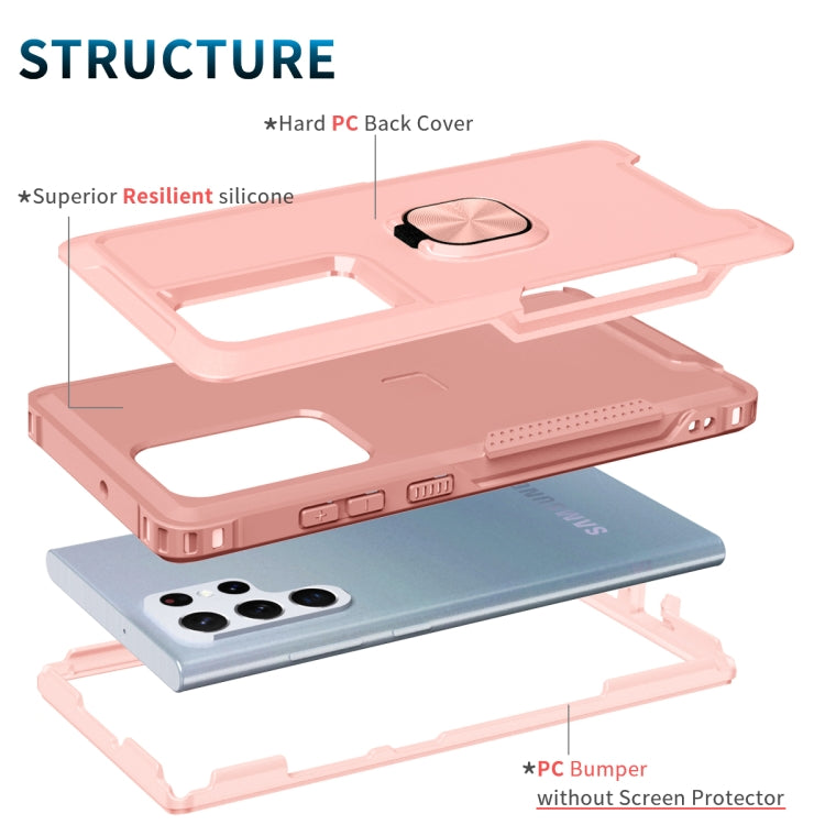 For Samsung Galaxy S22 Ultra 5G 3 in 1 Ring Holder PC + TPU Phone Case