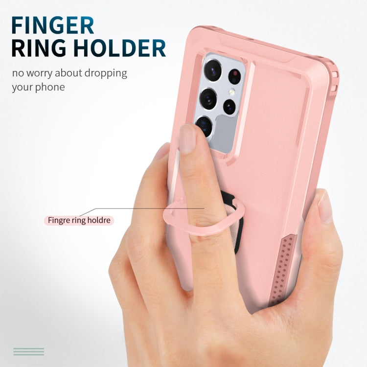For Samsung Galaxy S22 Ultra 5G 3 in 1 Ring Holder PC + TPU Phone Case