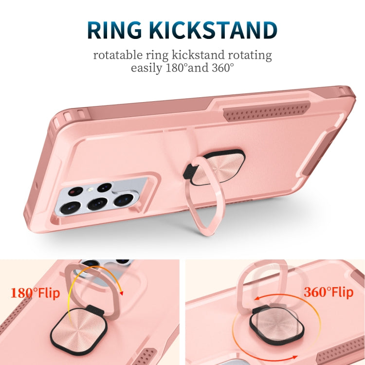 For Samsung Galaxy S22 Ultra 5G 3 in 1 Ring Holder PC + TPU Phone Case