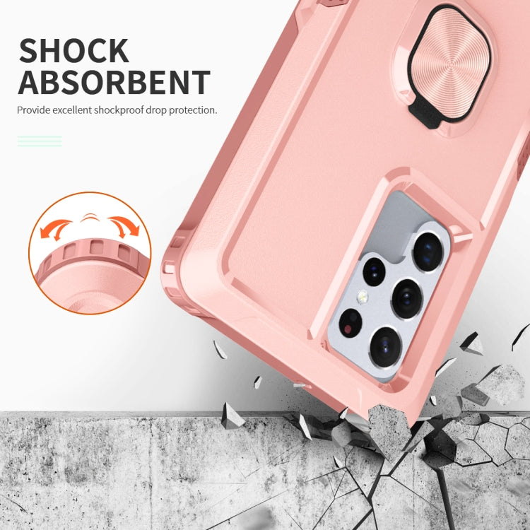 For Samsung Galaxy S22 Ultra 5G 3 in 1 Ring Holder PC + TPU Phone Case