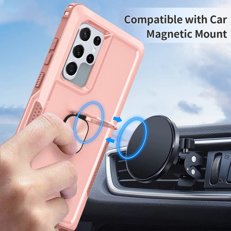 For Samsung Galaxy S22 Ultra 5G 3 in 1 Ring Holder PC + TPU Phone Case