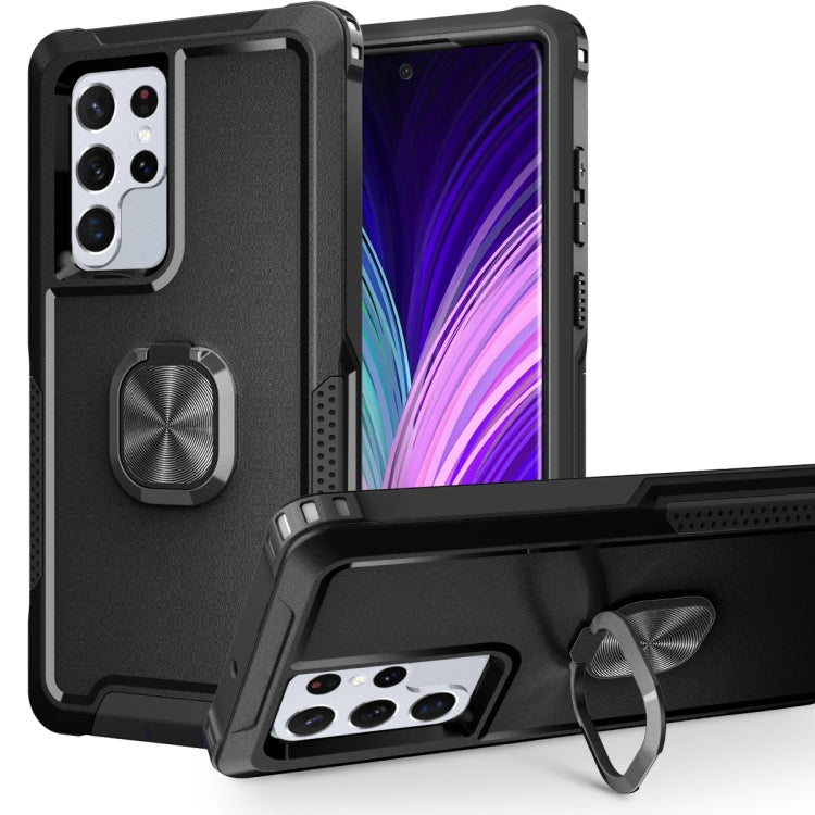 For Samsung Galaxy S22 Ultra 5G 3 in 1 Ring Holder PC + TPU Phone Case