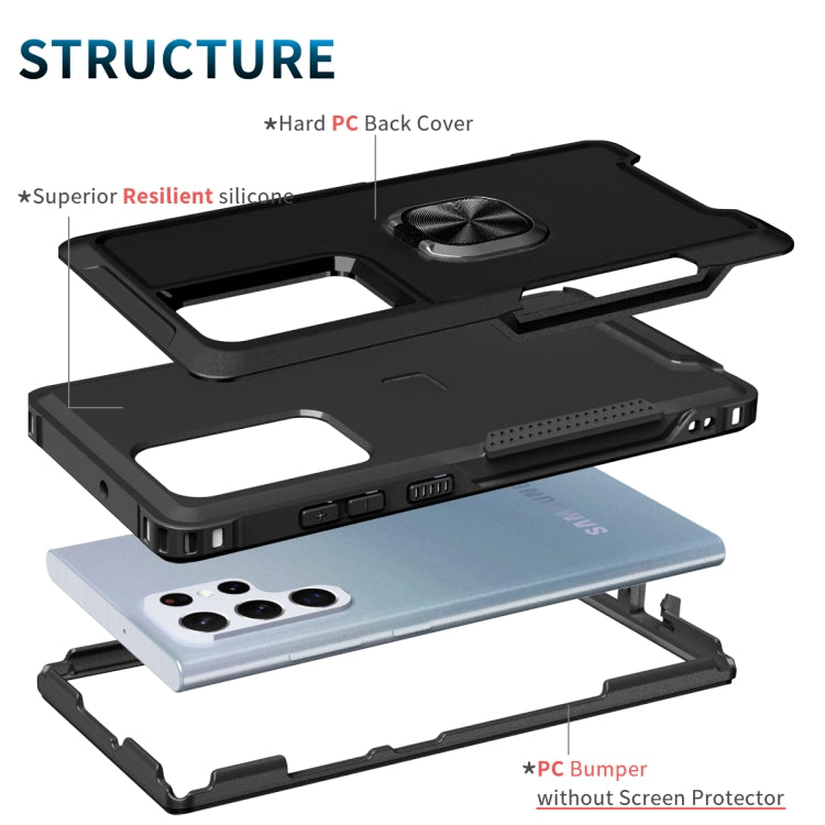 For Samsung Galaxy S22 Ultra 5G 3 in 1 Ring Holder PC + TPU Phone Case
