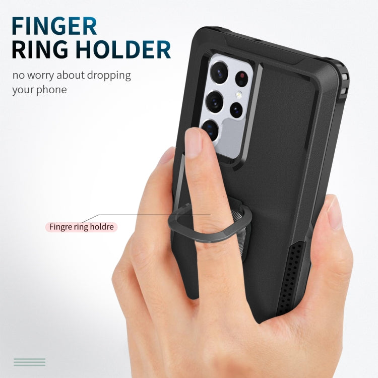 For Samsung Galaxy S22 Ultra 5G 3 in 1 Ring Holder PC + TPU Phone Case