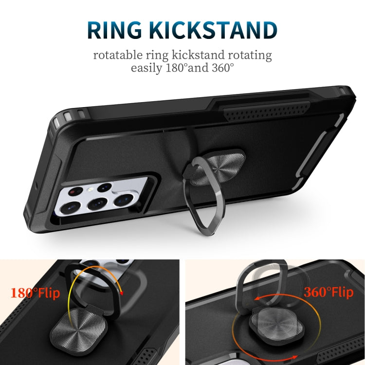 For Samsung Galaxy S22 Ultra 5G 3 in 1 Ring Holder PC + TPU Phone Case