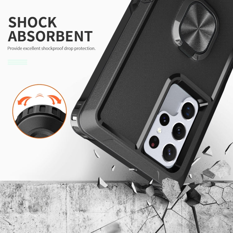 For Samsung Galaxy S22 Ultra 5G 3 in 1 Ring Holder PC + TPU Phone Case