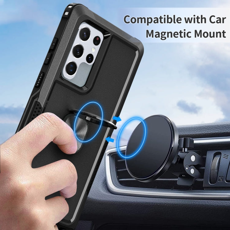 For Samsung Galaxy S22 Ultra 5G 3 in 1 Ring Holder PC + TPU Phone Case