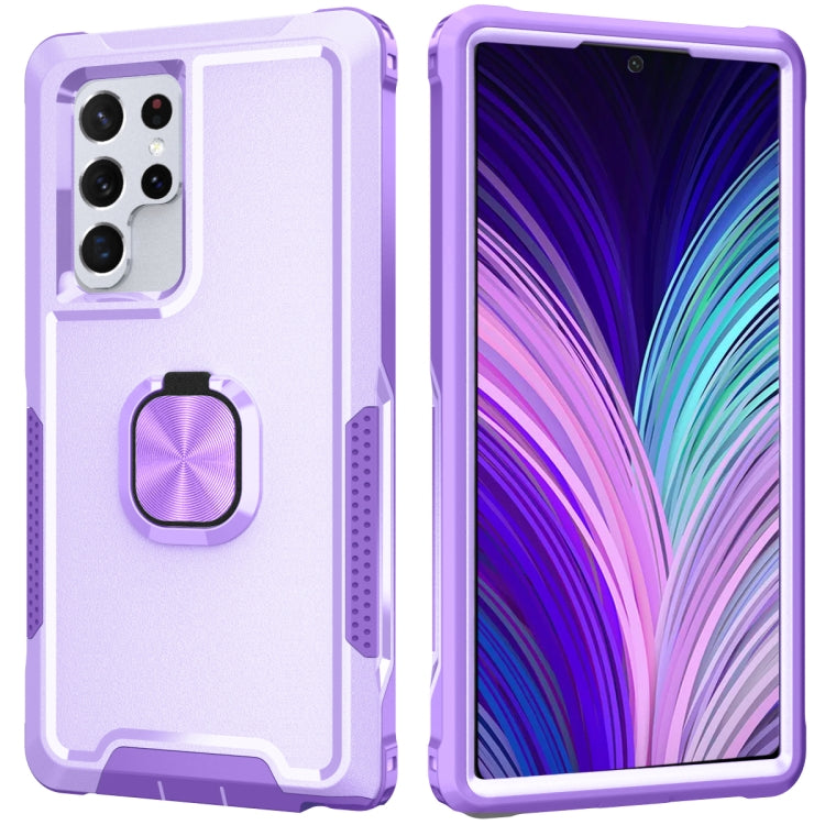 For Samsung Galaxy S22 Ultra 5G 3 in 1 Ring Holder PC + TPU Phone Case