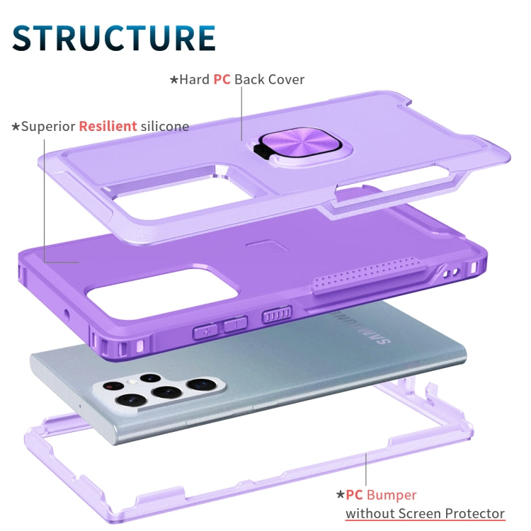 For Samsung Galaxy S22 Ultra 5G 3 in 1 Ring Holder PC + TPU Phone Case