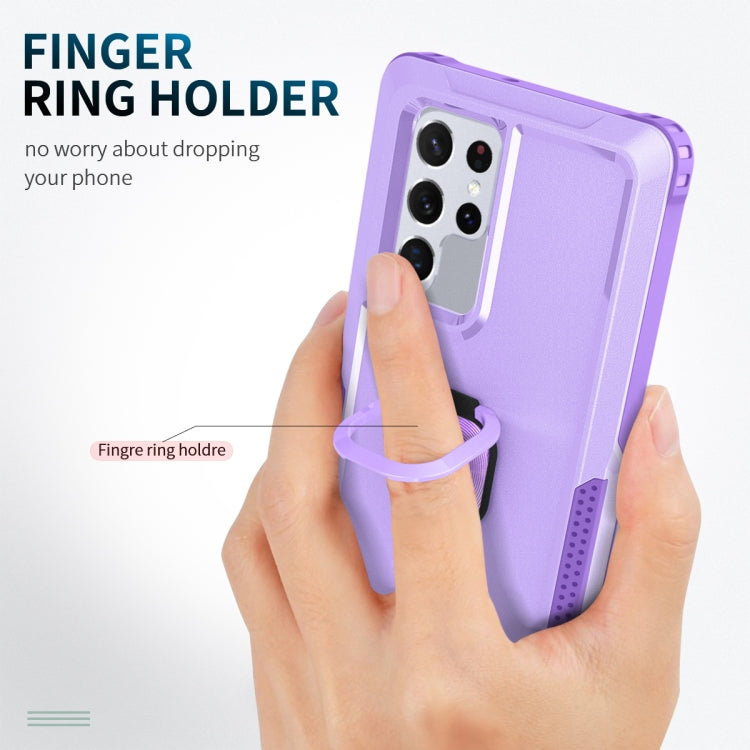 For Samsung Galaxy S22 Ultra 5G 3 in 1 Ring Holder PC + TPU Phone Case