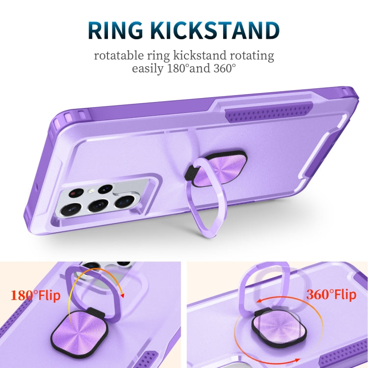 For Samsung Galaxy S22 Ultra 5G 3 in 1 Ring Holder PC + TPU Phone Case