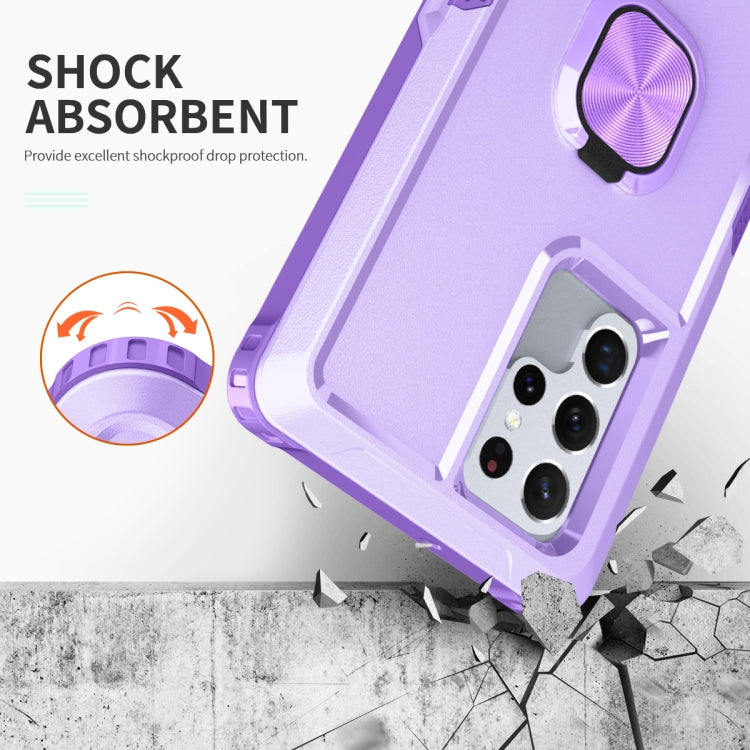 For Samsung Galaxy S22 Ultra 5G 3 in 1 Ring Holder PC + TPU Phone Case