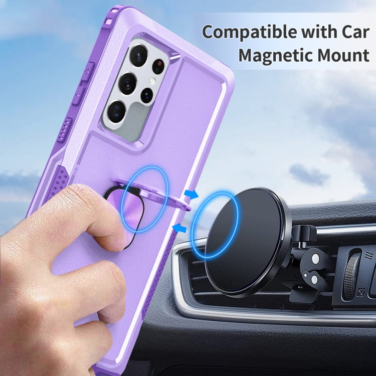 For Samsung Galaxy S22 Ultra 5G 3 in 1 Ring Holder PC + TPU Phone Case