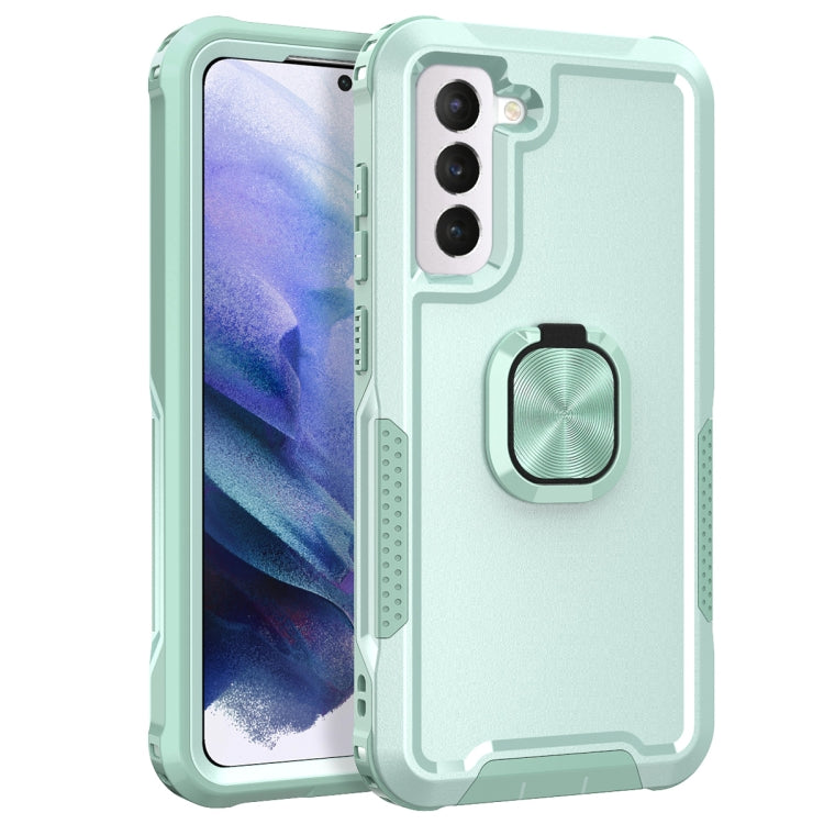 For Samsung Galaxy S21 FE 5G 3 in 1 Ring Holder PC + TPU Phone Case