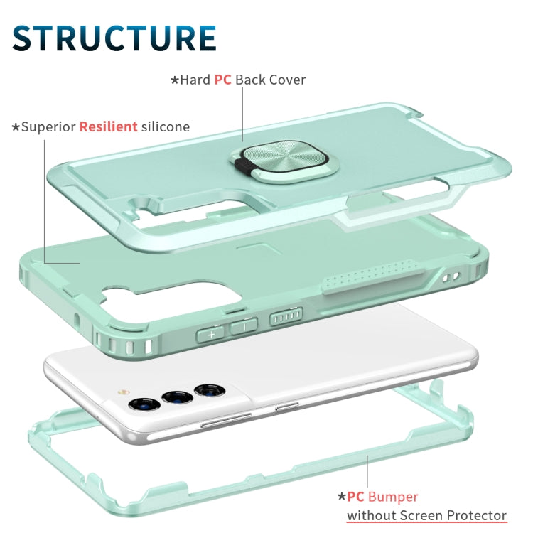 For Samsung Galaxy S21 FE 5G 3 in 1 Ring Holder PC + TPU Phone Case