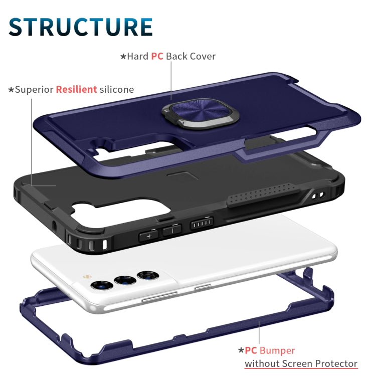 For Samsung Galaxy S21 FE 5G 3 in 1 Ring Holder PC + TPU Phone Case