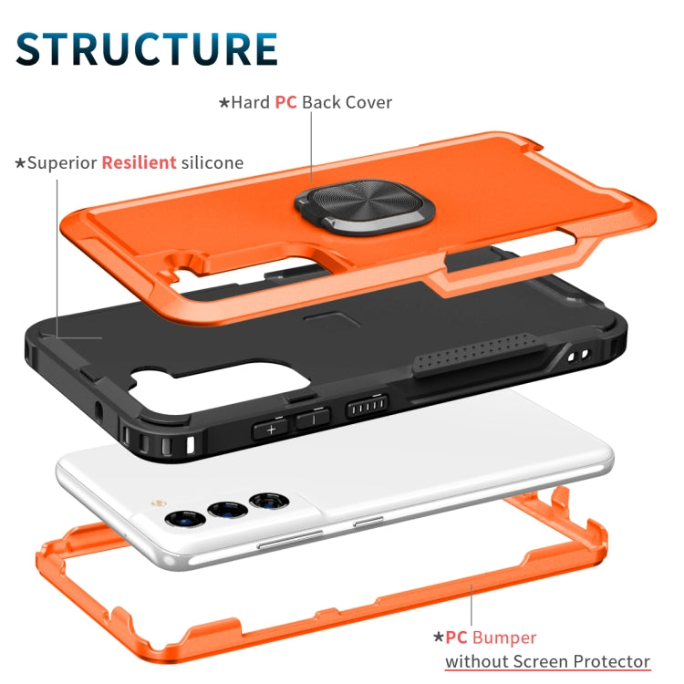 For Samsung Galaxy S21 FE 5G 3 in 1 Ring Holder PC + TPU Phone Case