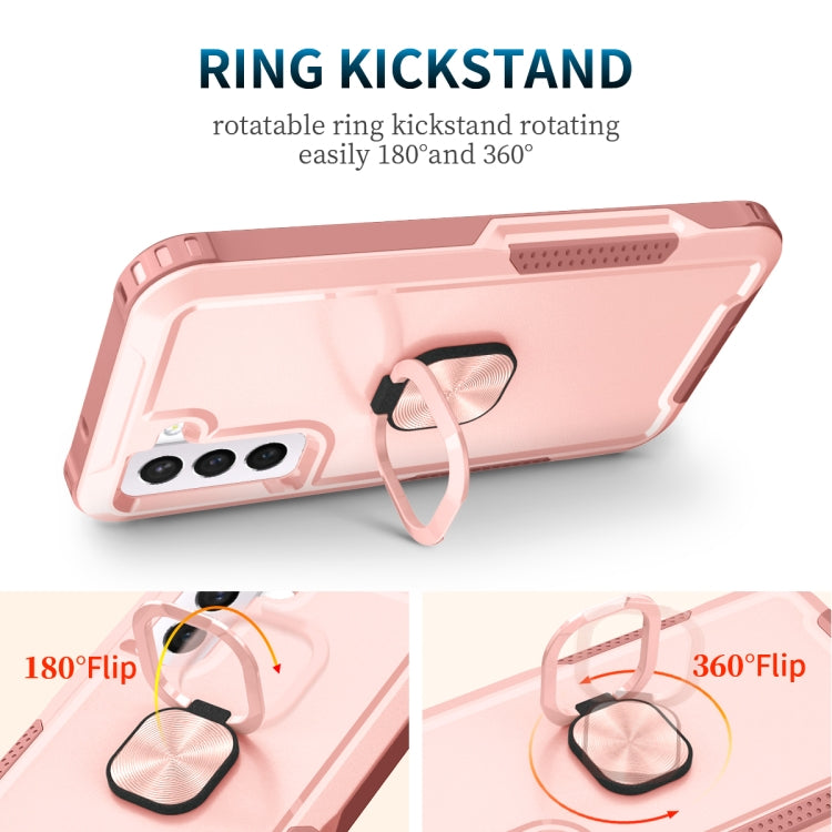 For Samsung Galaxy S21 FE 5G 3 in 1 Ring Holder PC + TPU Phone Case