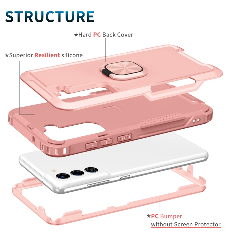 For Samsung Galaxy S21 FE 5G 3 in 1 Ring Holder PC + TPU Phone Case