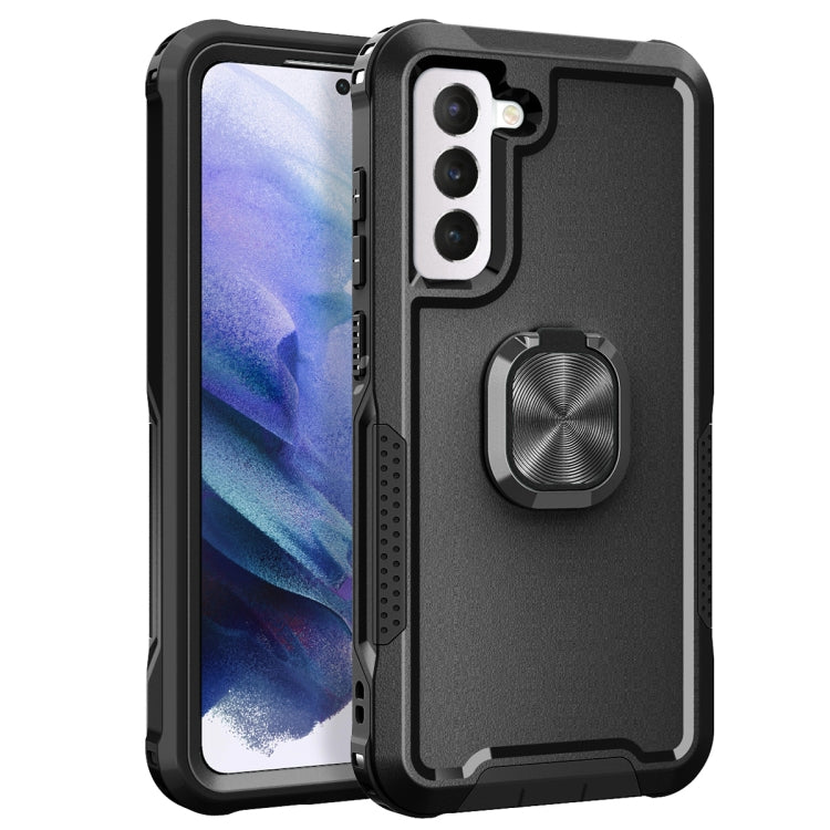 For Samsung Galaxy S21 FE 5G 3 in 1 Ring Holder PC + TPU Phone Case