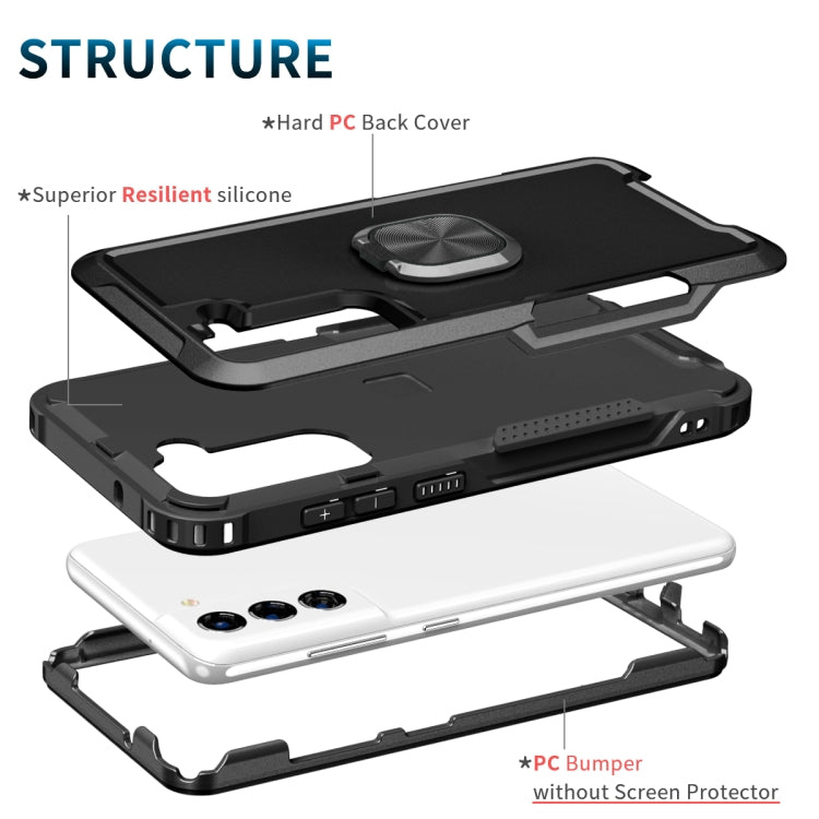 For Samsung Galaxy S21 FE 5G 3 in 1 Ring Holder PC + TPU Phone Case