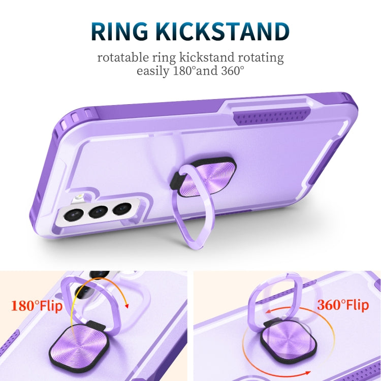 For Samsung Galaxy S21 FE 5G 3 in 1 Ring Holder PC + TPU Phone Case
