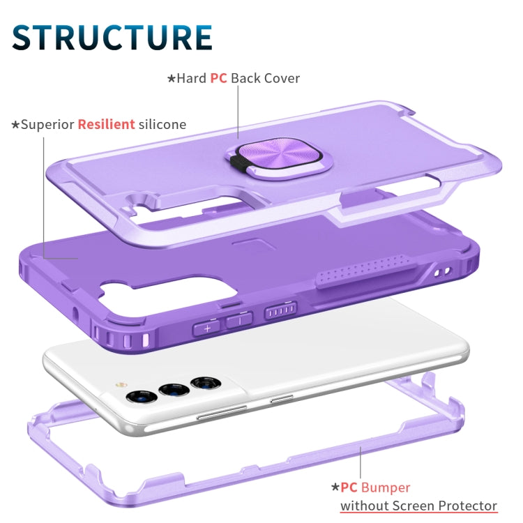 For Samsung Galaxy S21 FE 5G 3 in 1 Ring Holder PC + TPU Phone Case