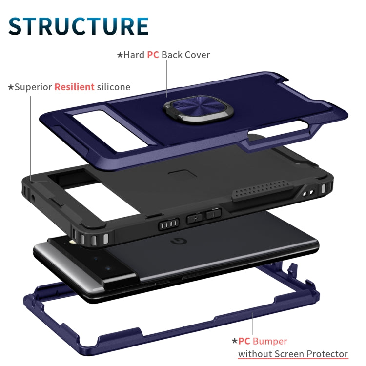 For Google Pixel 6 3 in 1 Ring Holder PC + TPU Phone Case