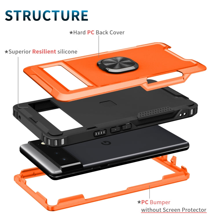 For Google Pixel 6 3 in 1 Ring Holder PC + TPU Phone Case