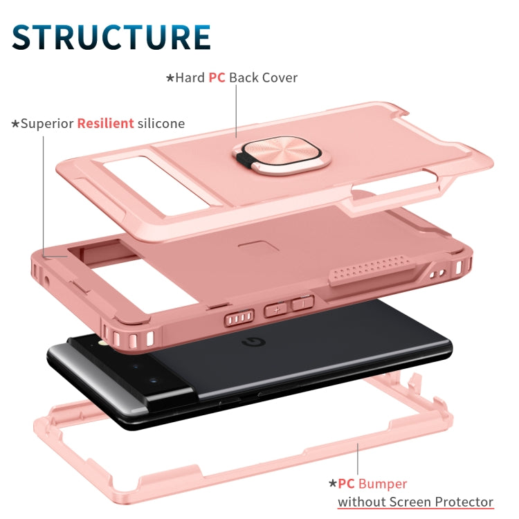 For Google Pixel 6 3 in 1 Ring Holder PC + TPU Phone Case