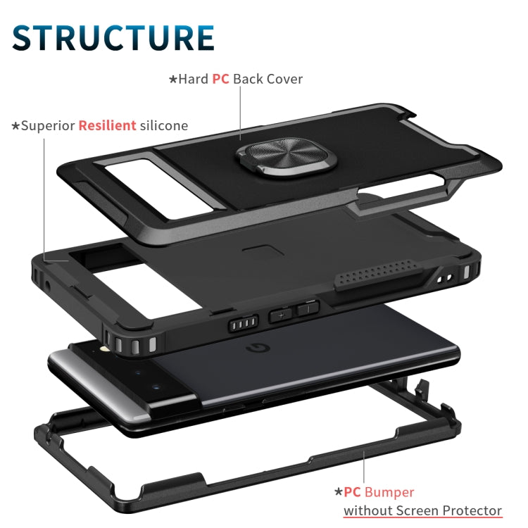 For Google Pixel 6 3 in 1 Ring Holder PC + TPU Phone Case
