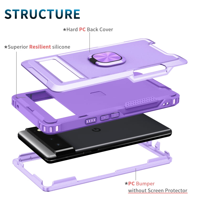 For Google Pixel 6 3 in 1 Ring Holder PC + TPU Phone Case