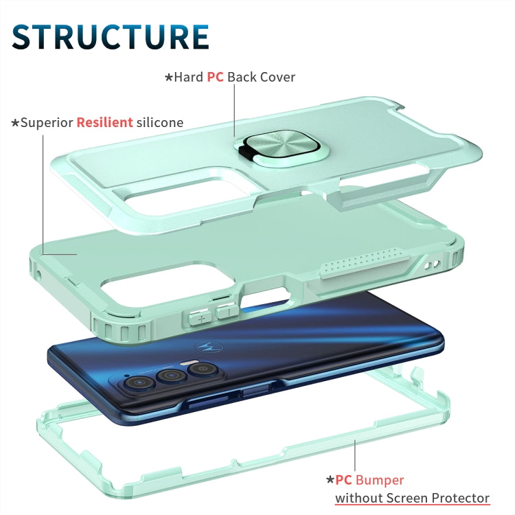 For Motorola Moto Edge 2021 3 in 1 Ring Holder PC + TPU Phone Case