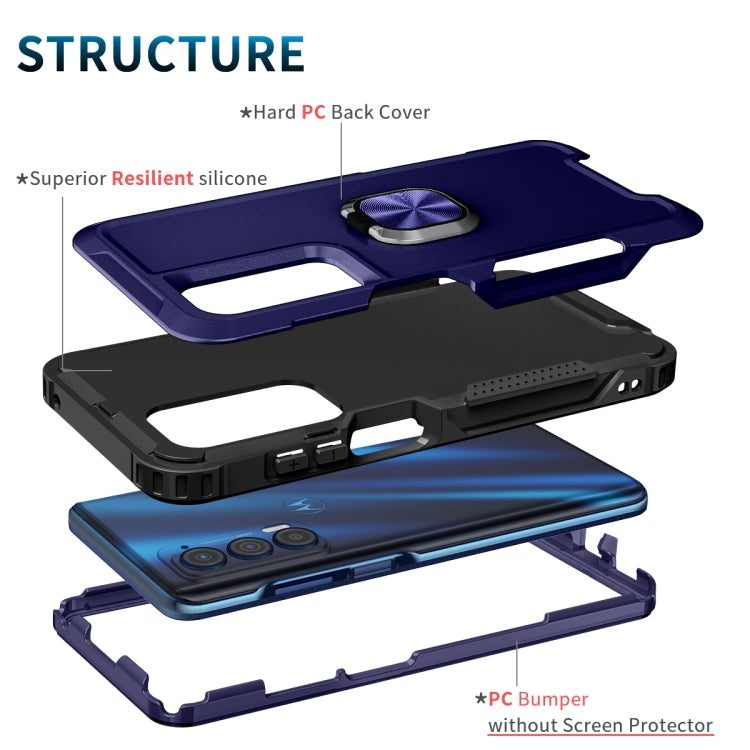 For Motorola Moto Edge 2021 3 in 1 Ring Holder PC + TPU Phone Case