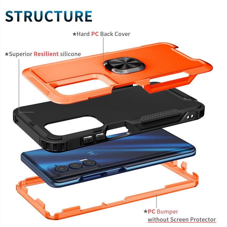 For Motorola Moto Edge 2021 3 in 1 Ring Holder PC + TPU Phone Case