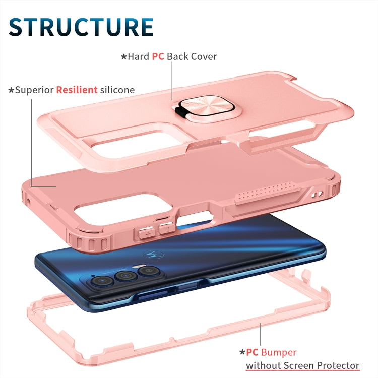 For Motorola Moto Edge 2021 3 in 1 Ring Holder PC + TPU Phone Case