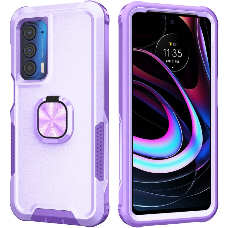 For Motorola Moto Edge 2021 3 in 1 Ring Holder PC + TPU Phone Case