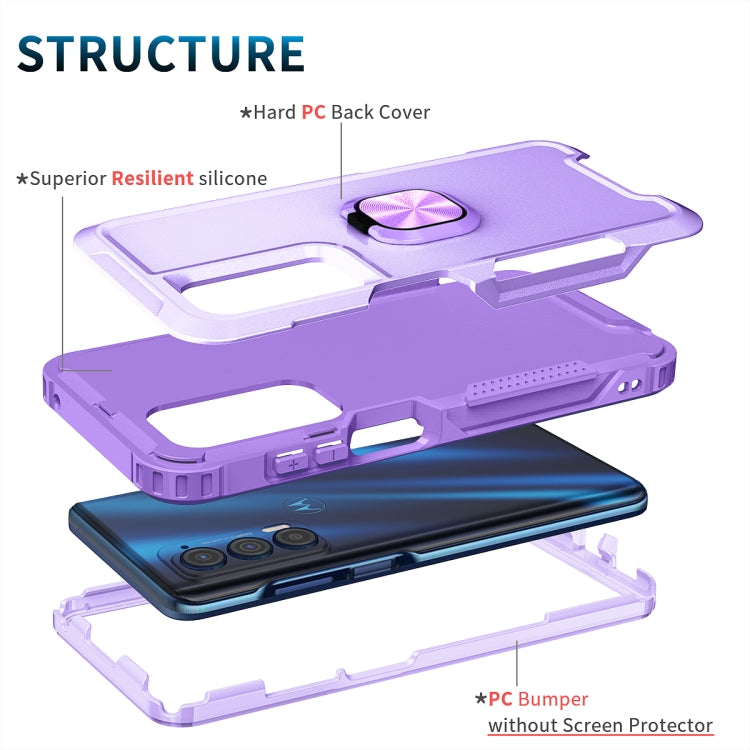 For Motorola Moto Edge 2021 3 in 1 Ring Holder PC + TPU Phone Case