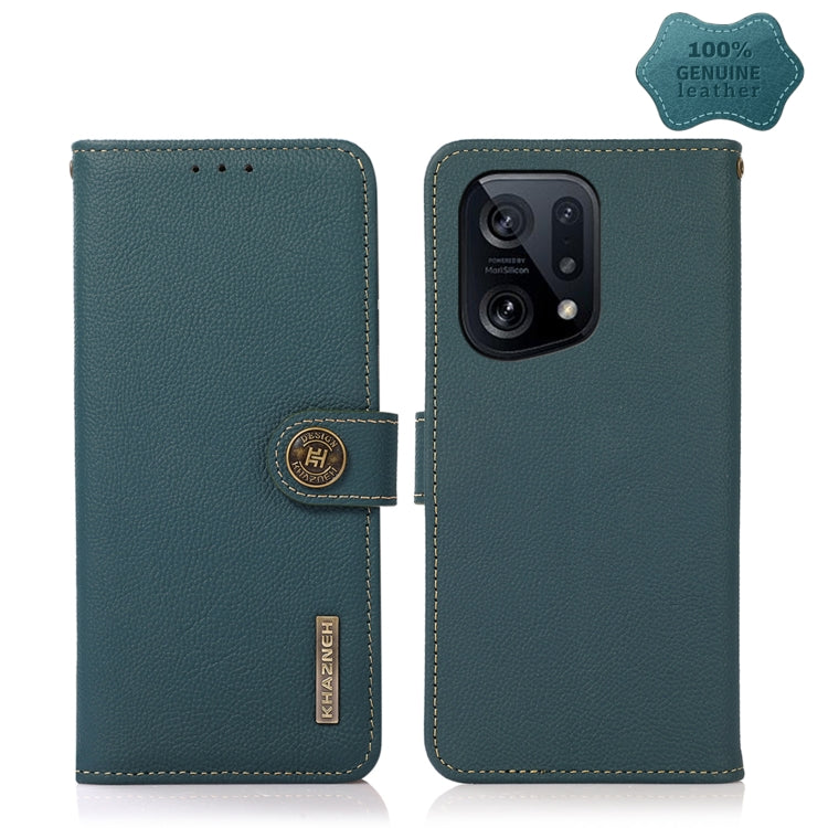 For OPPO Find X5 KHAZNEH Custer Genuine Leather RFID Phone Case