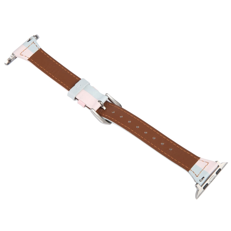 Genuine Leather Watch Band For Apple Watch Series 9&8&7 41mm / SE 3&SE 2&6&SE&5&4 40mm / 3&2&1 38mm - Pink Blue