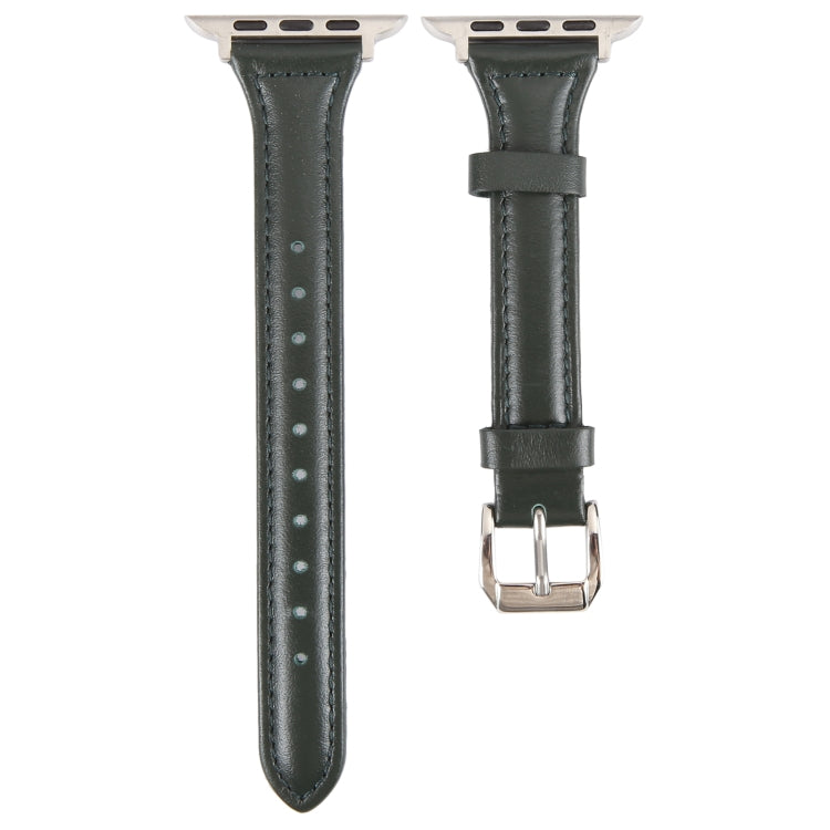 Genuine Leather Watch Band For Apple Watch Series 9&8&7 41mm / SE 3&SE 2&6&SE&5&4 40mm / 3&2&1 38mm - Dark Green