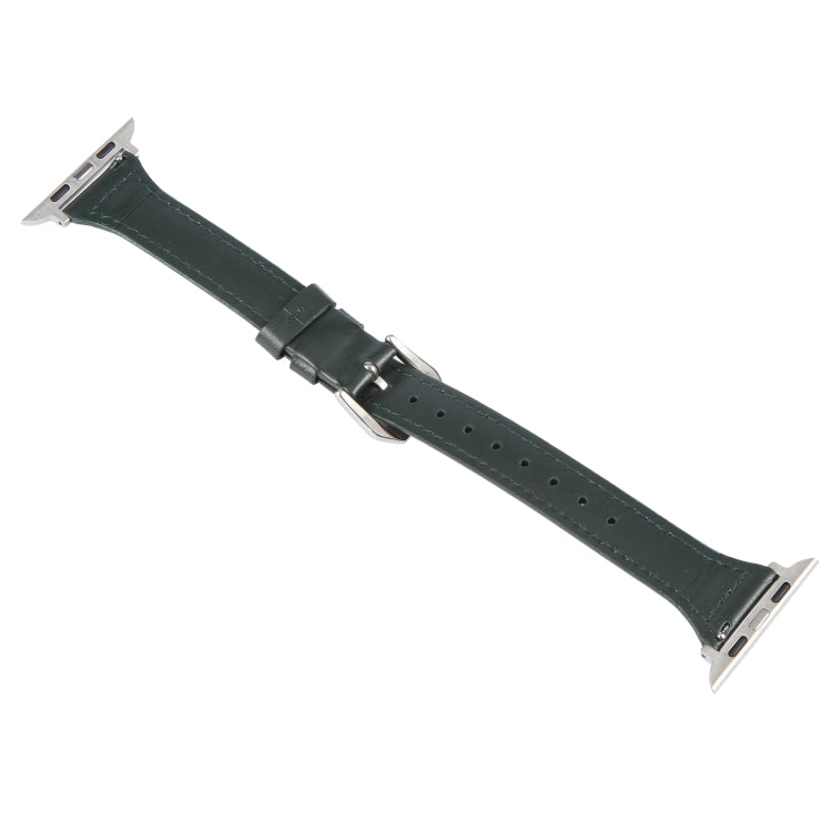 Genuine Leather Watch Band For Apple Watch Series 9&8&7 41mm / SE 3&SE 2&6&SE&5&4 40mm / 3&2&1 38mm - Dark Green