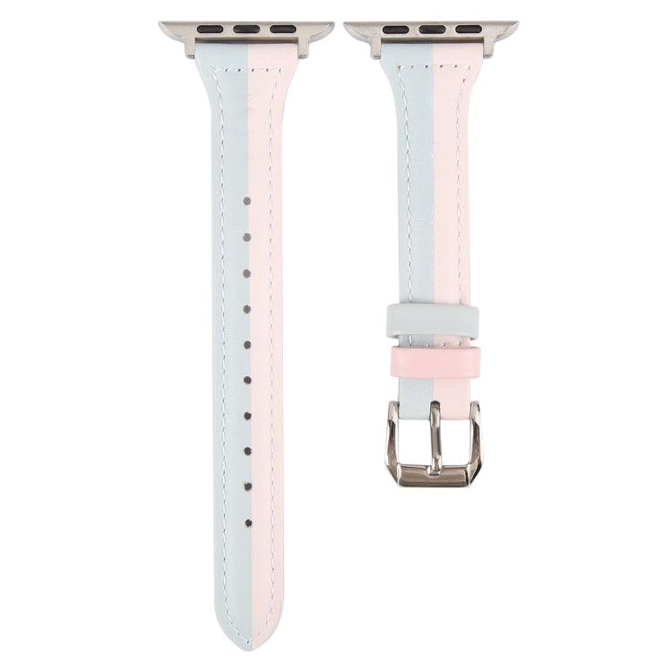Genuine Leather Watch Band For Apple Watch Ultra 49mm&Watch Ultra 2 49mm / Series 9&8&7 45mm / SE 3&SE 2&6&SE&5&4 44mm / 3&2&1 42mm - Pink Blue
