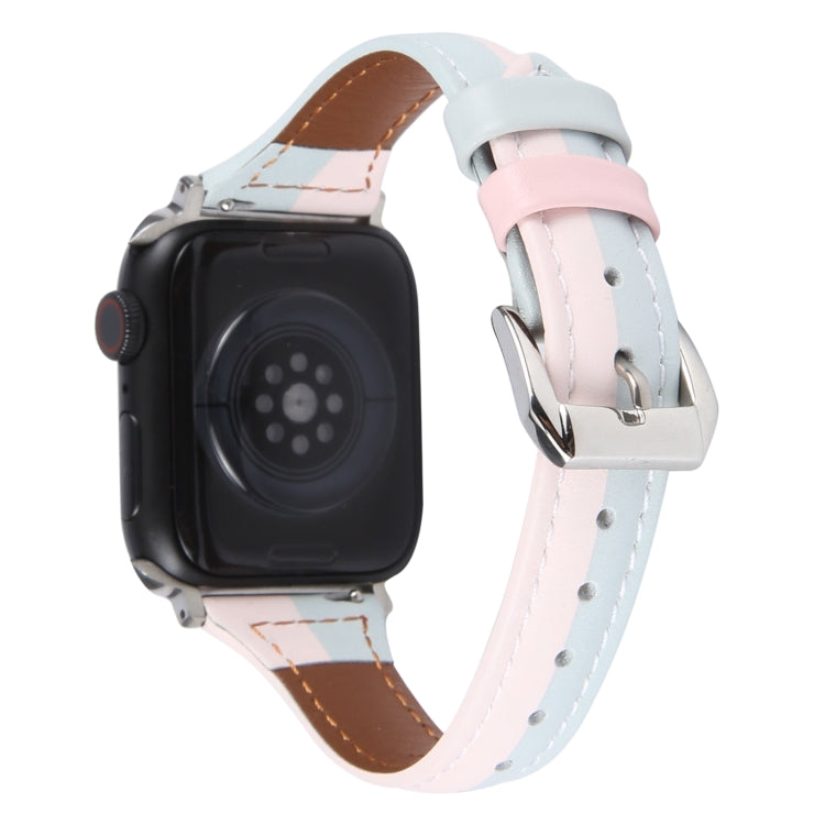 Genuine Leather Watch Band For Apple Watch Ultra 49mm&Watch Ultra 2 49mm / Series 9&8&7 45mm / SE 3&SE 2&6&SE&5&4 44mm / 3&2&1 42mm - Pink Blue