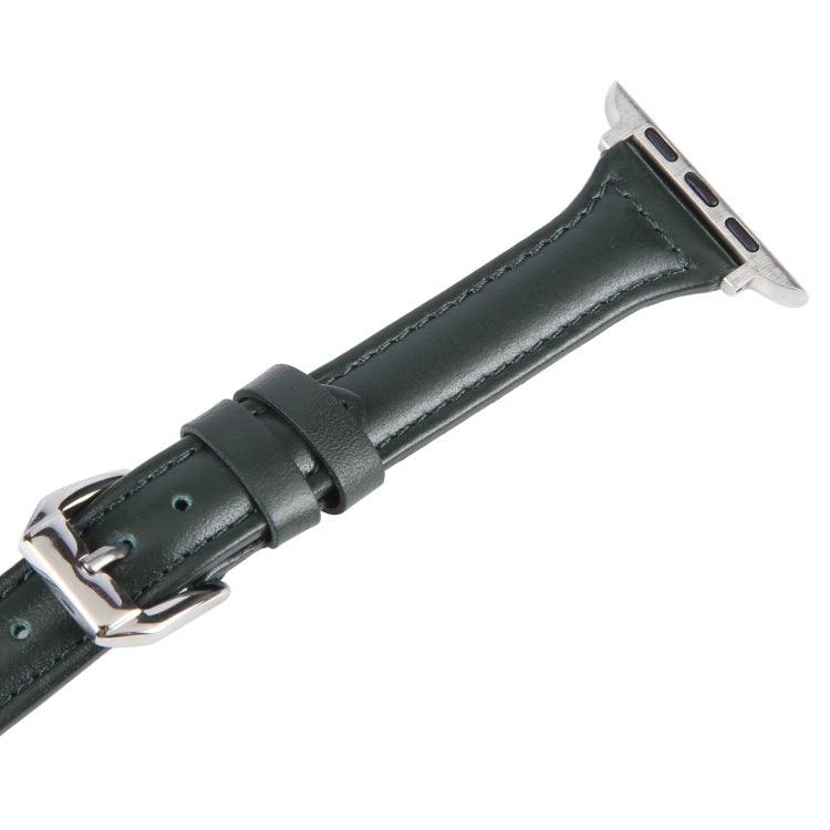 Genuine Leather Watch Band For Apple Watch Ultra 49mm&Watch Ultra 2 49mm / Series 9&8&7 45mm / SE 3&SE 2&6&SE&5&4 44mm / 3&2&1 42mm - Dark Green