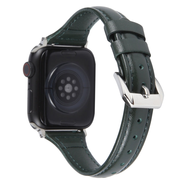 Genuine Leather Watch Band For Apple Watch Ultra 49mm&Watch Ultra 2 49mm / Series 9&8&7 45mm / SE 3&SE 2&6&SE&5&4 44mm / 3&2&1 42mm - Dark Green